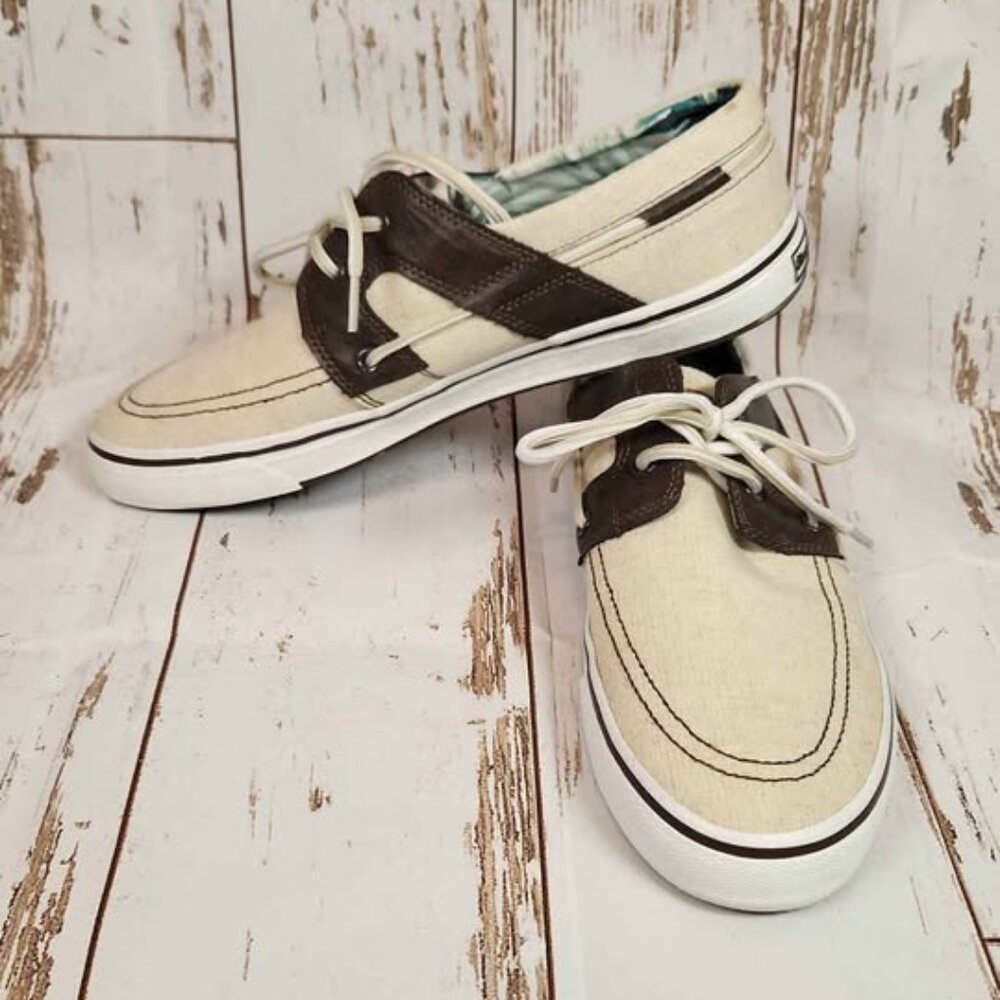 Tommy Bahama Men’s Sz. 10D Boat Sneaker Shoes Beige W/Brown Learher TB7F10147